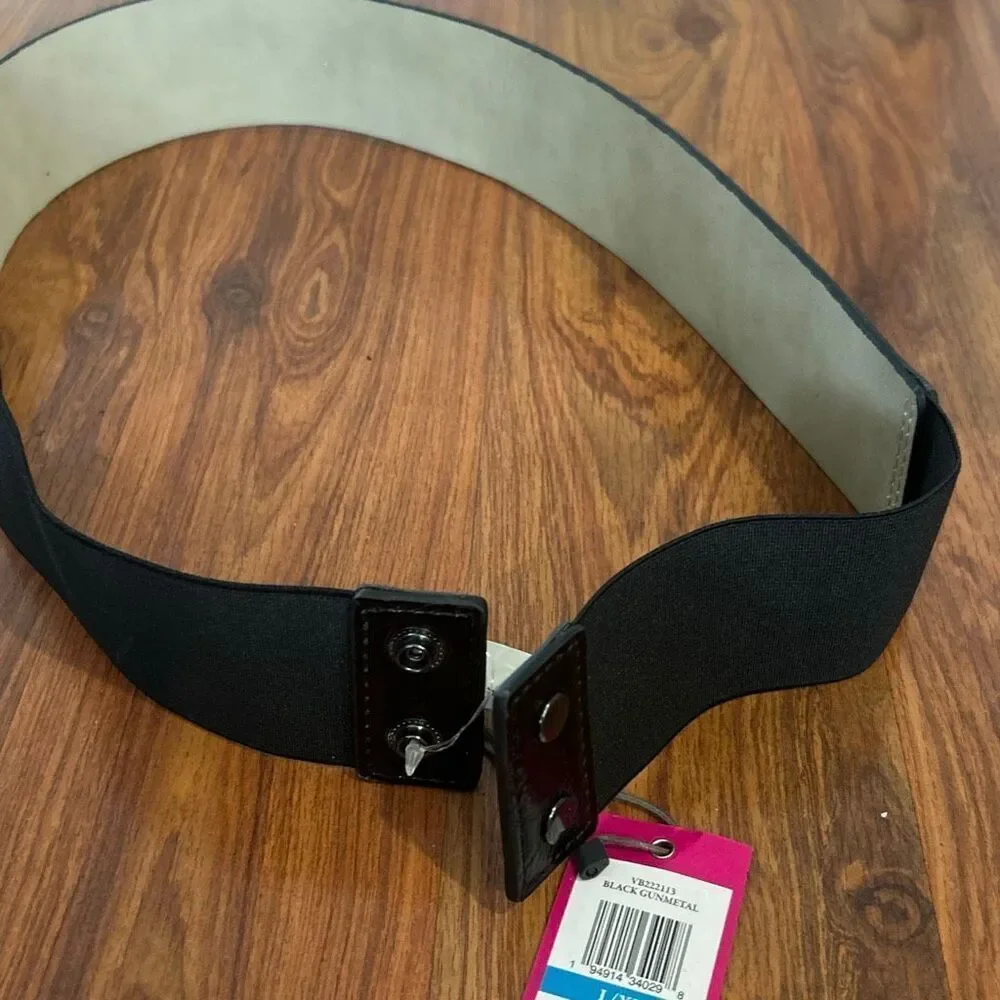 NWT Vince Camuto black faux leather and stud belt with elastic size L/XL